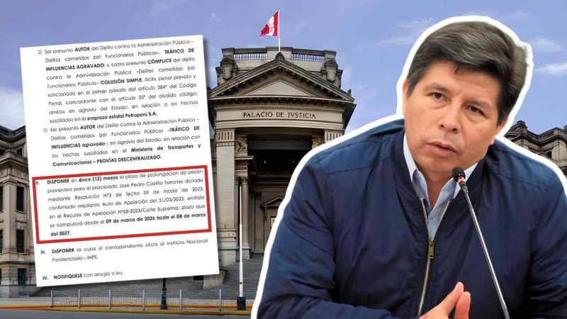 Poder Judicial amplía prisión preventiva de Pedro Castillo hasta 2027